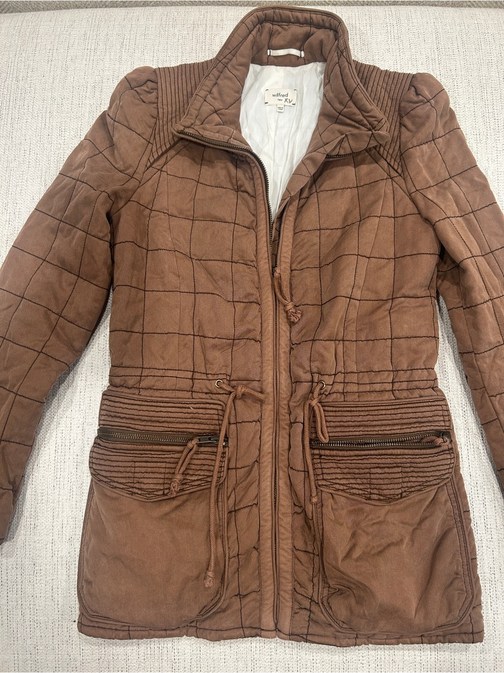 Aritzia Wilfred Brown Quilted Utility Jacket with Drawstring Waist